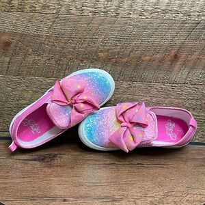 JoJo Siwa Girls’ Glitter Signature Bow Slip On Sneaker Shoe Rainbow Pink Size 1